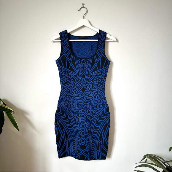 RVN Geo Textured Jacquard Blue Knit Dress Size S - Picture 2 of 7